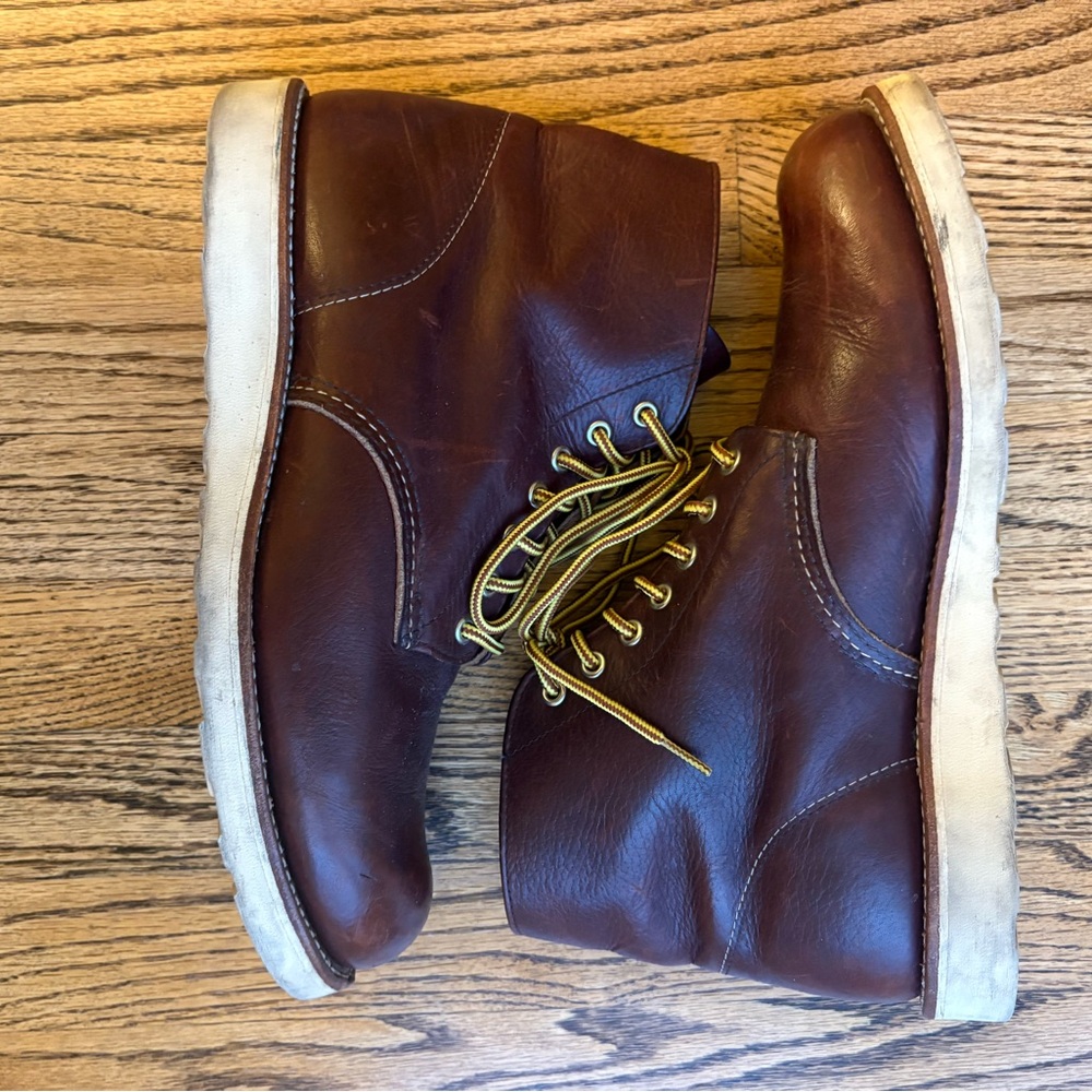 Red Wing Shoes Dark Brown Leather Boots with Yellow Laces - Picture 2 of 9